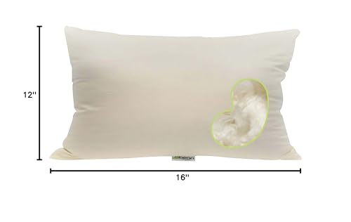Bean Products Kapok Pillow - 14 x 22 Euro Size, Organic Cotton, Vegan, Premium Quality - Made in USA Neck Bed Body Floor Cushion Insert Couch Throw Bolster - Organic Eco Friendly Fabric and Fill