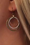 Handmade Sunrise Tricolor Dangle Earrings - Burnished Circles, Copper, Brass and Silverplated