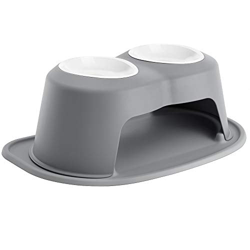 WeatherTech Double High Pet Feeding System w/Plastic Dog/Cat Bowls - 8" High Stand Dark Grey (PDHC3208DGDG)