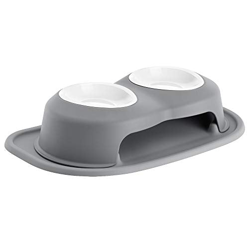 WeatherTech Double High Pet Feeding System w/Plastic Dog/Cat Bowls - 8" High Stand Dark Grey (PDHC3208DGDG)