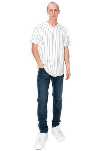 YURO-K Men's White Cotton Pinstripe Baseball Jersey/Made in Los Angeles