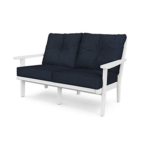 Polywood 4412-WH145991 Lakeside Deep Seating Loveseat in White/Marine Indigo