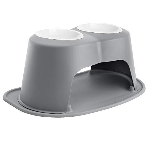 WeatherTech Double High Pet Feeding System w/Plastic Dog/Cat Bowls - 8" High Stand Dark Grey (PDHC3208DGDG)