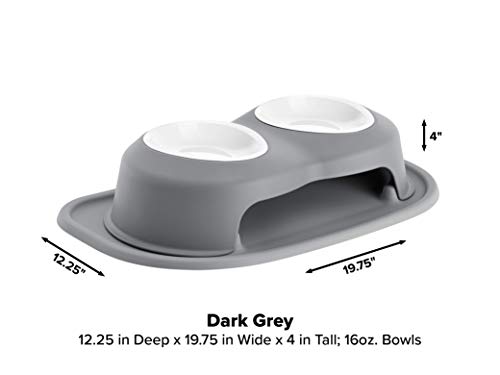 WeatherTech Double High Pet Feeding System w/Plastic Dog/Cat Bowls - 8" High Stand Dark Grey (PDHC3208DGDG)