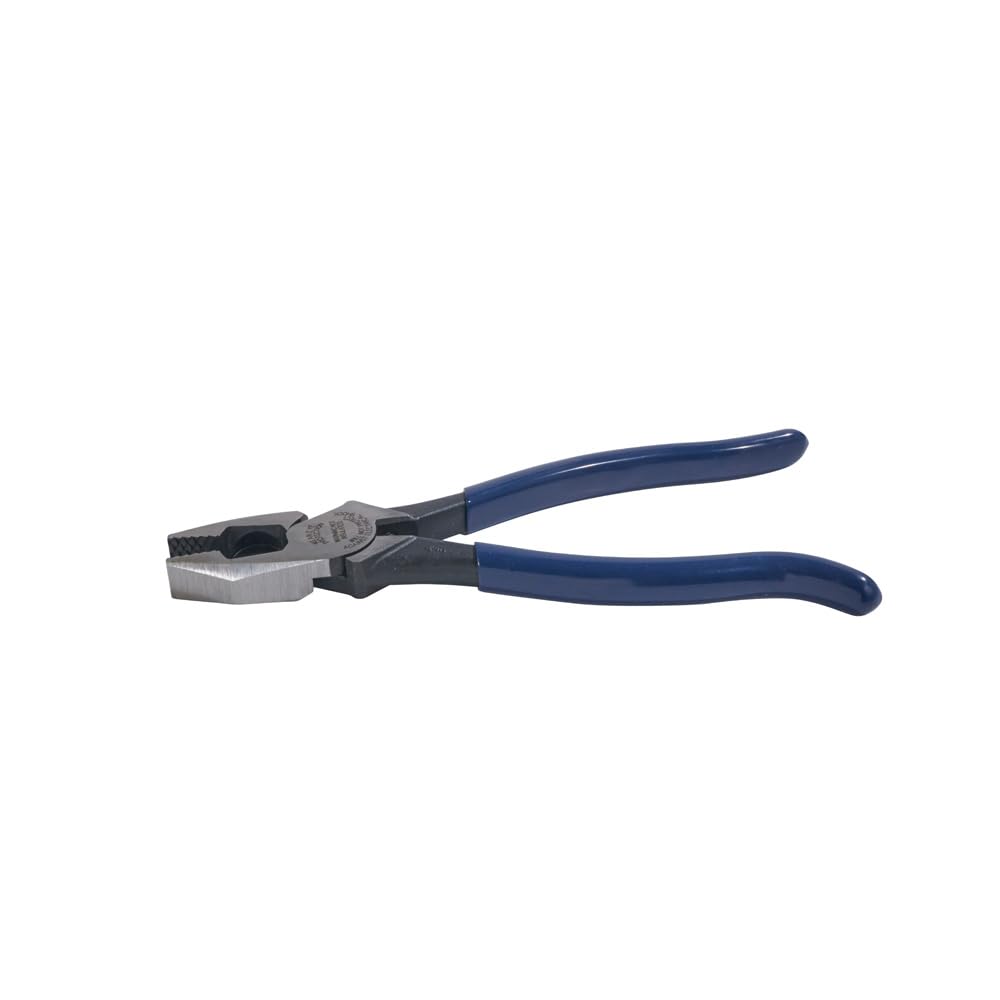 Klein Tools D213-9ST High-Leverage Ironworker's Pliers, Made in USA, Twist and Cut Soft Annealed Tie Wire, Hook Bend Handle, Spring Loaded, Heavy-Duty Jaws