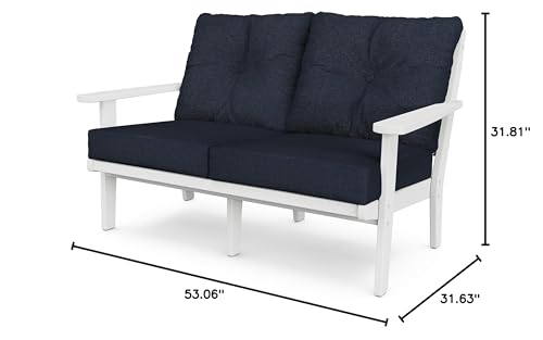 Polywood 4412-WH145991 Lakeside Deep Seating Loveseat in White/Marine Indigo