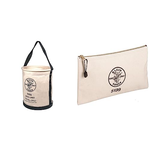 Klein Tools 5109 Canvas Bucket, Wide-Opening Straight-Wall Tool Bucket is Made of No. 6 Canvas with Black Molded Bottom, 75-Pound Load Rated