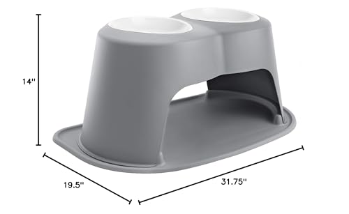 WeatherTech Double High Pet Feeding System w/Plastic Dog/Cat Bowls - 8" High Stand Dark Grey (PDHC3208DGDG)