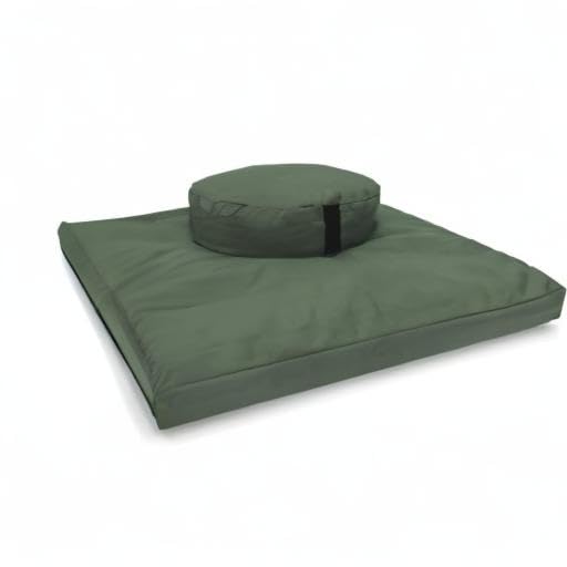 Bean's ZAFU + ZABUTON Meditation Set - OVAL Buckwheat Filled ZAFU Pillow + Large Cotton Filled ZABUTON Floor Pad - EARTH Cotton Canvas - Traditional Tibetan Zen Mindfulness Seat Kit - Made in USA