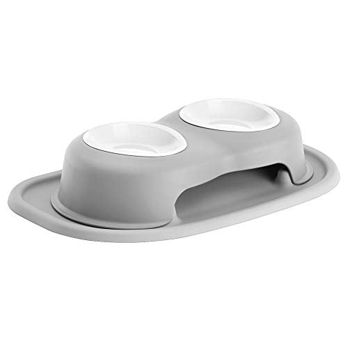 WeatherTech Double High Pet Feeding System w/Plastic Dog/Cat Bowls - 8" High Stand Dark Grey (PDHC3208DGDG)