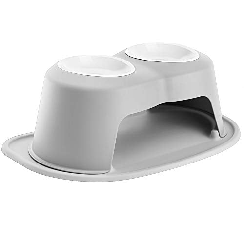 WeatherTech Double High Pet Feeding System w/Plastic Dog/Cat Bowls - 8" High Stand Dark Grey (PDHC3208DGDG)