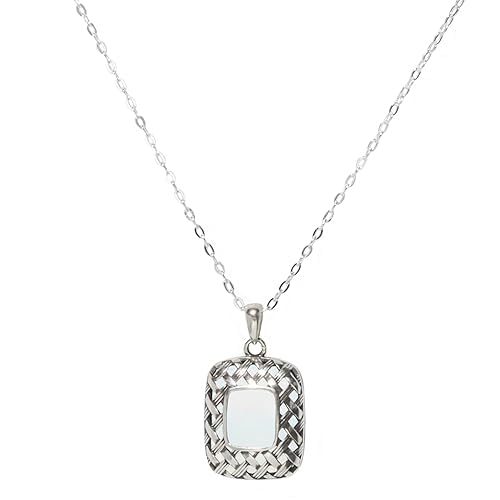 Bottled Up Designs Handmade Vintage Quilted Square Necklace, Sterling Silver, Eco Friendly, Made in USA, Birthday Gifts, Mothers Day, Women, Anniversary (Clear Dairy Bottle)