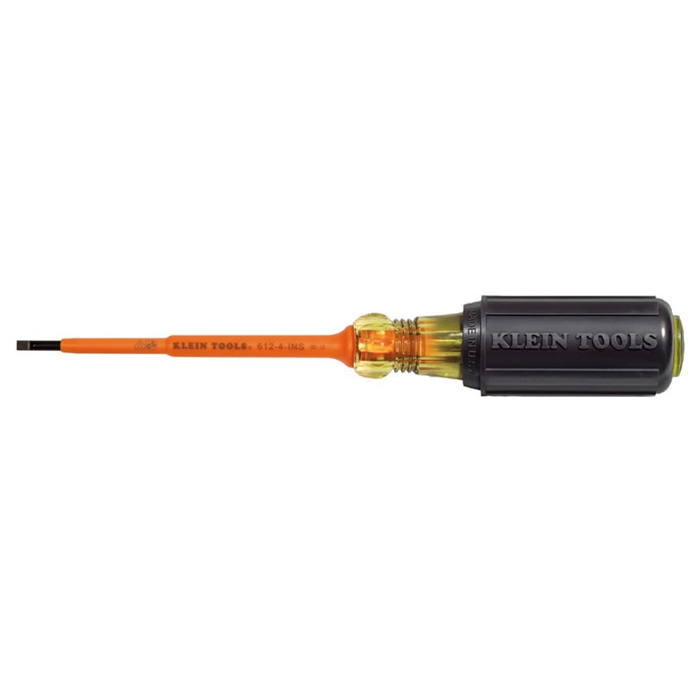 Klein Tools 612-4-INS Insulated 1/8-Inch Slotted Screwdriver, 4-Inch, Made in USA