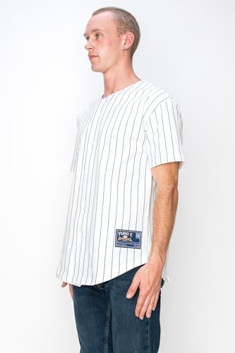 YURO-K Men's White Cotton Pinstripe Baseball Jersey/Made in Los Angeles