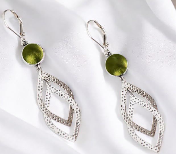 Bottled Up Designs Handmade Recycled Antique Glass and Sterling Silver Cascade Earrings (Olive Wine Bottle)