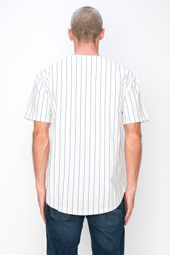 YURO-K Men's White Cotton Pinstripe Baseball Jersey/Made in Los Angeles