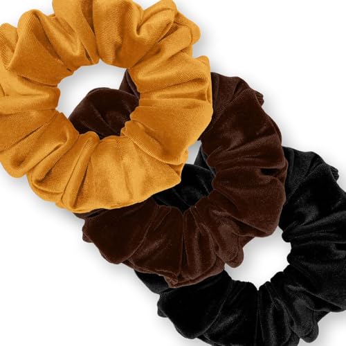 Velvet Scrunchies 3-Pack Gift Set Premium Plush Ponytail Holder Made in the USA Burgundy Forest Black