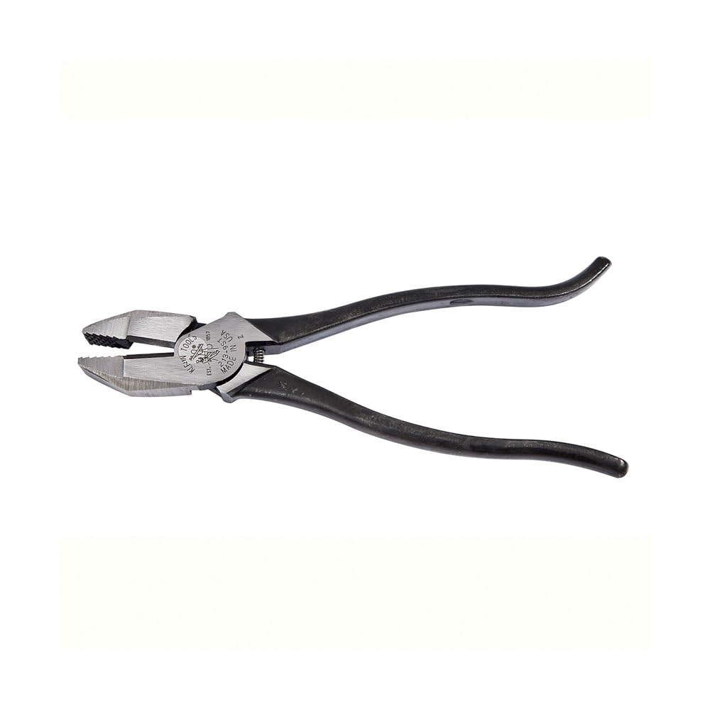 Klein Tools D213-9ST High-Leverage Ironworker's Pliers, Made in USA, Twist and Cut Soft Annealed Tie Wire, Hook Bend Handle, Spring Loaded, Heavy-Duty Jaws