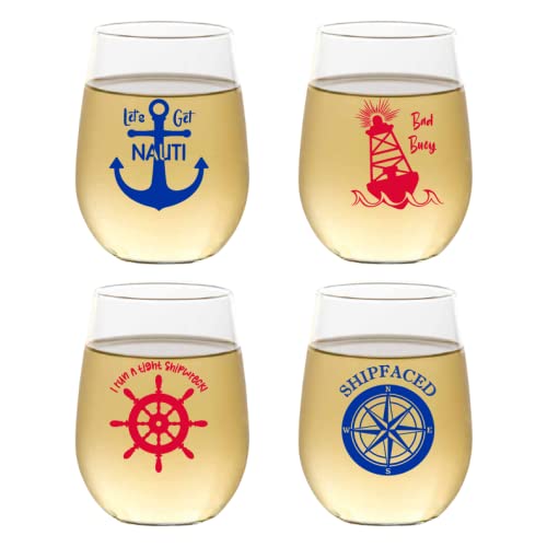 Set of 4 Shatterproof Designer 16 oz Plastic Wine Glasses MADE in the USA (CHRISTMAS)