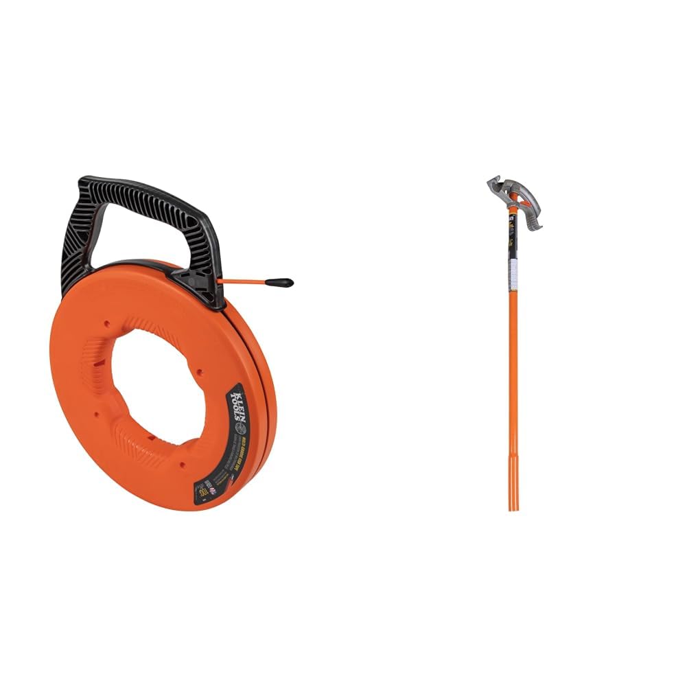 Klein Tools 56383 Non-Conductive 100-Foot Electrical Fish Tape, Multi-Groove Fiberglass Wire Puller with Nylon Tip, Optimized Housing and Handle