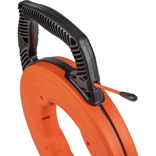 Klein Tools 56383 Non-Conductive 100-Foot Electrical Fish Tape, Multi-Groove Fiberglass Wire Puller with Nylon Tip, Optimized Housing and Handle