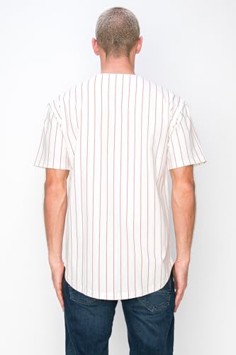YURO-K Men's White Cotton Pinstripe Baseball Jersey/Made in Los Angeles