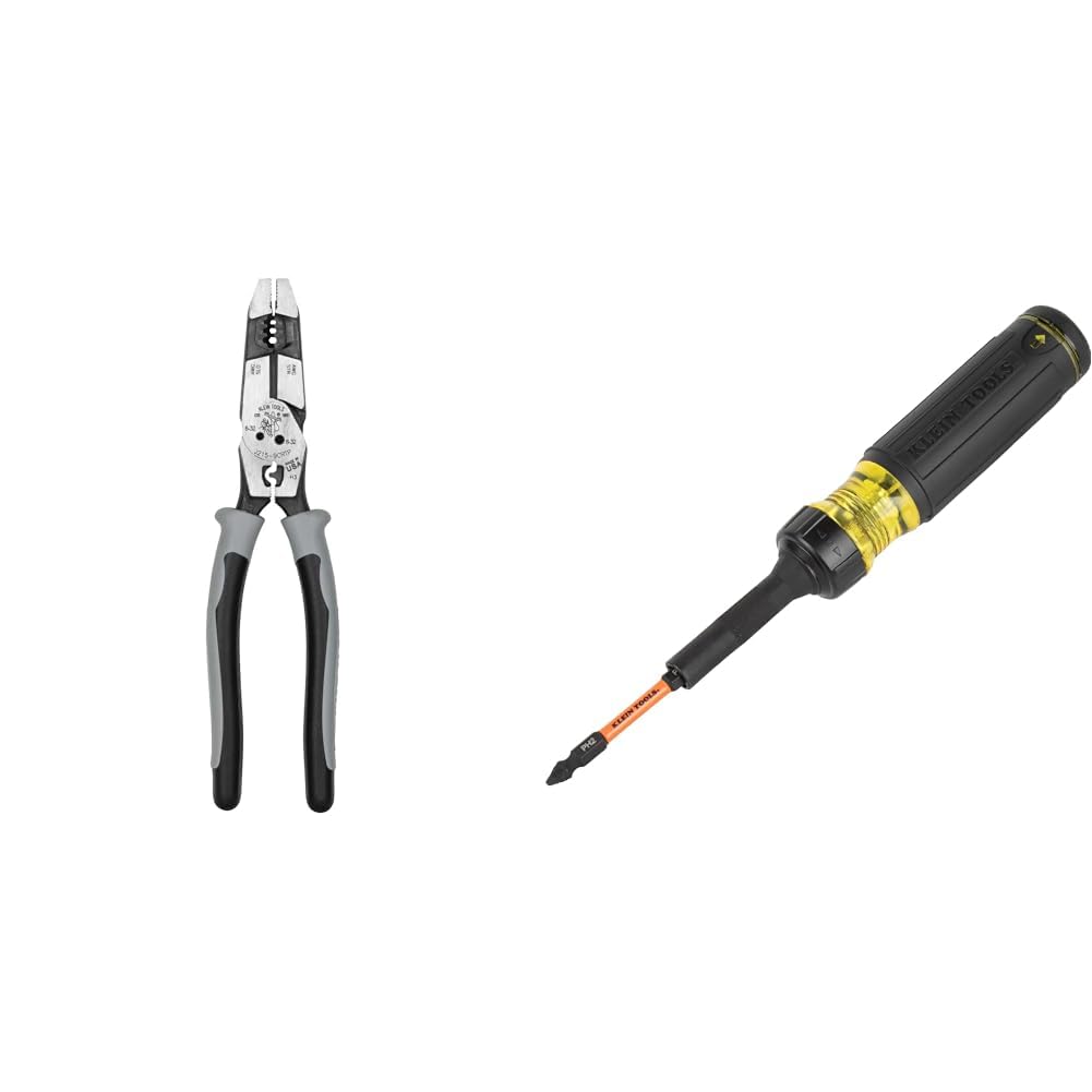 Klein Tools J215-8CR Multitool Pliers, Hybrid Multi Purpose Tool / Crimper, Wire Stripper, Bolt Shearing, Wire Grabbing, Twisting, Looping