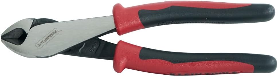 Klein Tools J228-8 Pliers, Made in USA, Diagonal Cutting Pliers with Dual-Material Journeyman Handles, Short Jaws and Beveled Cutting Edges, 8-Inch