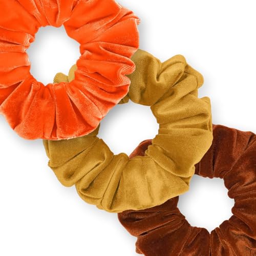 Velvet Scrunchies 3-Pack Gift Set Premium Plush Ponytail Holder Made in the USA Burgundy Forest Black