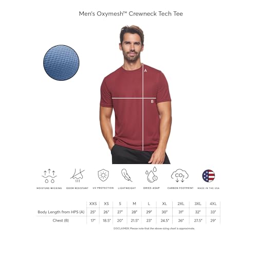Expert Brand USA-Made Men's Oxymesh Crewneck Short Sleeve Active T-Shirt for Sports Hiking Running Gym