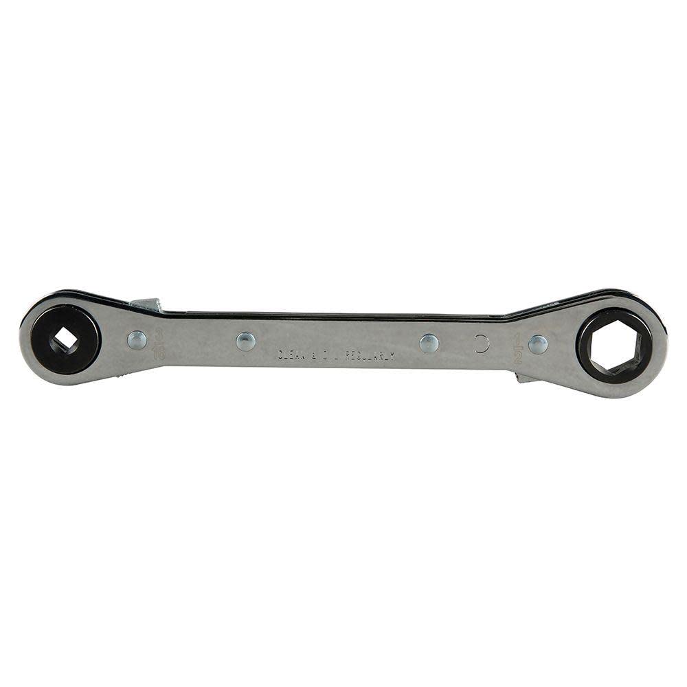 Klein Tools 68310 Ratcheting Refrigeration Wrench, Made in USA, Reversible Wrench with 3/16 and 5/16-Inch Square and 1/4 and 3/8-Inch Square Sizes