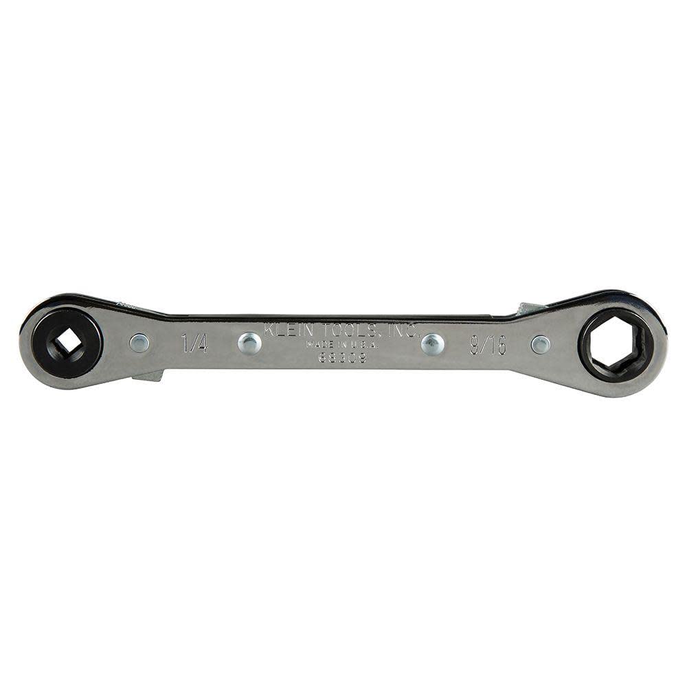 Klein Tools 68310 Ratcheting Refrigeration Wrench, Made in USA, Reversible Wrench with 3/16 and 5/16-Inch Square and 1/4 and 3/8-Inch Square Sizes