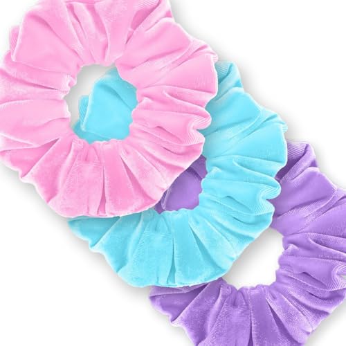 Velvet Scrunchies 3-Pack Gift Set Premium Plush Ponytail Holder Made in the USA Burgundy Forest Black
