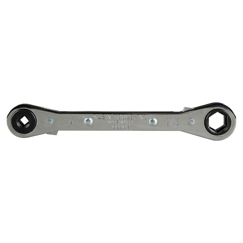 Klein Tools 68310 Ratcheting Refrigeration Wrench, Made in USA, Reversible Wrench with 3/16 and 5/16-Inch Square and 1/4 and 3/8-Inch Square Sizes