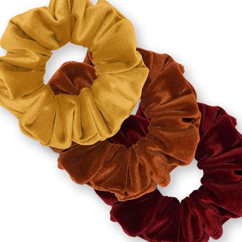 Velvet Scrunchies 3-Pack Gift Set Premium Plush Ponytail Holder Made in the USA Burgundy Forest Black