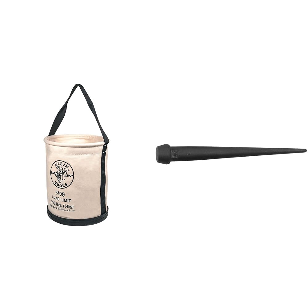 Klein Tools 5109 Canvas Bucket, Wide-Opening Straight-Wall Tool Bucket is Made of No. 6 Canvas with Black Molded Bottom, 75-Pound Load Rated