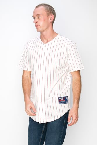 YURO-K Men's White Cotton Pinstripe Baseball Jersey/Made in Los Angeles