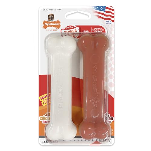 Nylabone Power Chew Classic Bone Chew Toy for Dogs, Durable Dog Toys for Aggressive Chewers, Bacon & Chicken Flavor, Medium/Wolf (2 Count)