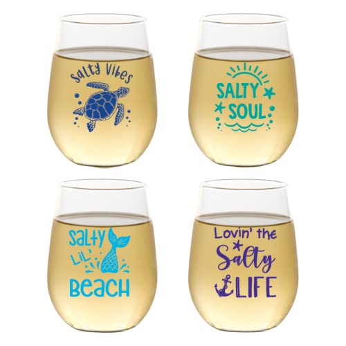 Set of 4 Shatterproof Designer 16 oz Plastic Wine Glasses MADE in the USA (CHRISTMAS)