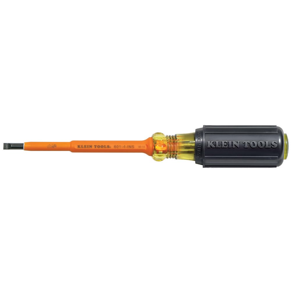 Klein Tools 602-4-INS 1/4-Inch Cabinet Tip Insulated Screwdriver, 4-Inch, Made in USA