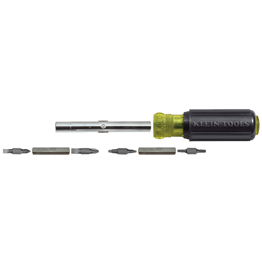 Klein Tools 80027 Screwdriver Set, 11-in-1 Multi-bit Screwdriver, 6-in-1 Stubby Screwdriver, Phillips, Slotted, Square, Torx Bits, 2-Piece