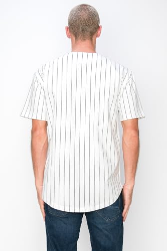 YURO-K Men's White Cotton Pinstripe Baseball Jersey/Made in Los Angeles