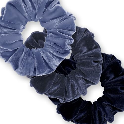 Velvet Scrunchies 3-Pack Gift Set Premium Plush Ponytail Holder Made in the USA Burgundy Forest Black