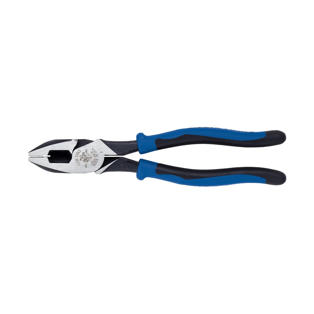 Klein Tools J2000-9NECRTP Side Cutter Linemans Pliers with Tape Pulling and Wire Crimping, High Leverage, 9-Inch