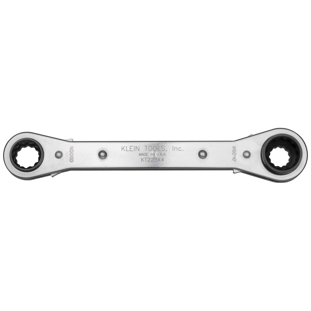 Klein Tools KT223X4 Lineman's Ratcheting 4-In-1 Box Wrench, Made in USA, 1/2-, 9/16-, 5/8-, and 3/4-Inch Sockets