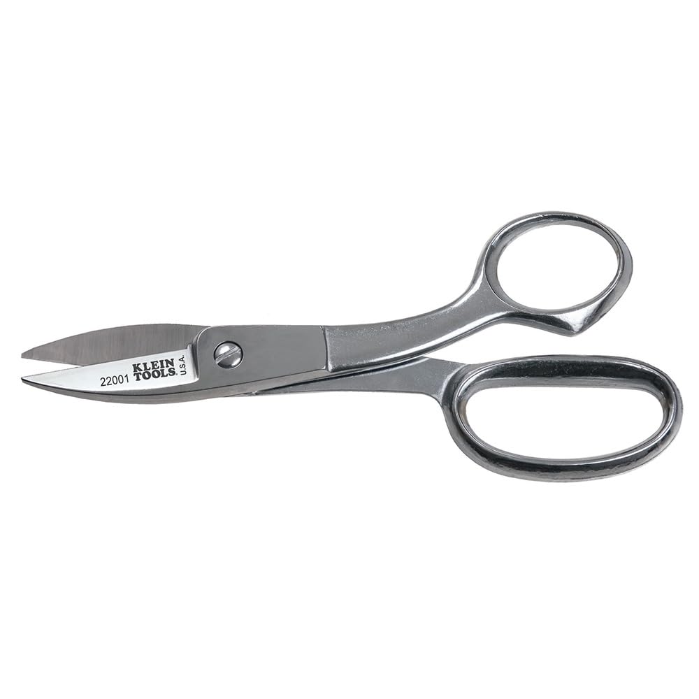 Klein Tools 22002 Scissors, Made in USA, Broad Blade Utility Shear Cuts Anything from Rubber to Metal, with Extended Handled, Serrated Blade, 8.5-Inch
