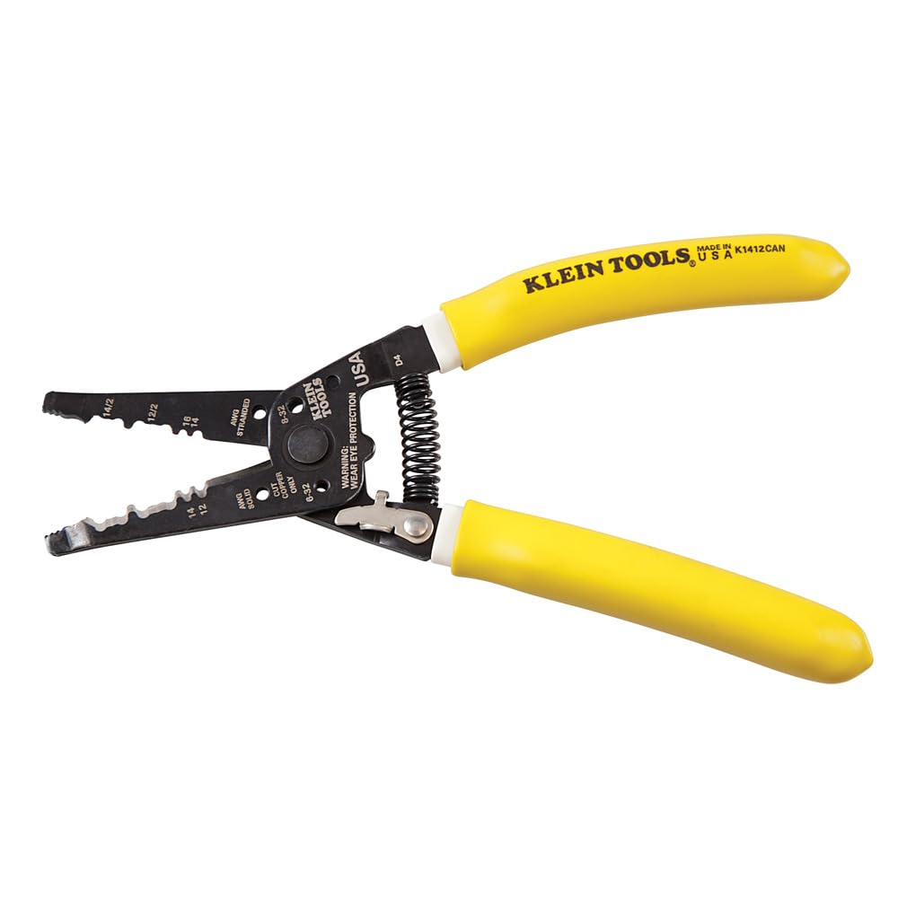 Klein Tools K1412 Wire Cutter / Wire Stripper, Made in USA, Dual NM Cable Stripper / Cutter Cuts Solid Copper Wire, Strips 12 and 14 AWG Solid Wire