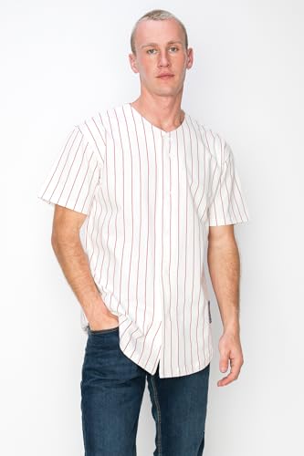 YURO-K Men's White Cotton Pinstripe Baseball Jersey/Made in Los Angeles