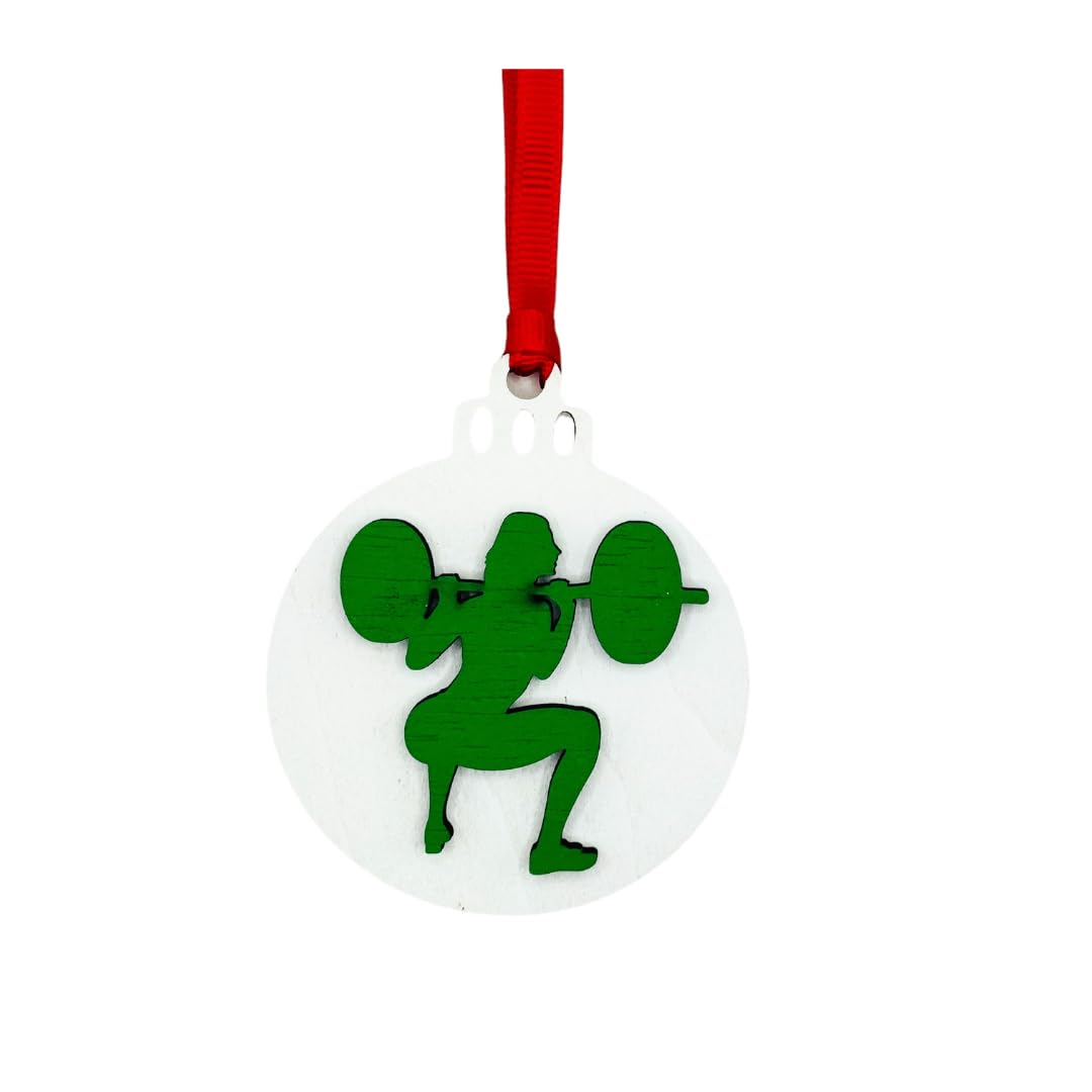 Weightlifting Christmas Tree Ornament 4 Piece Set, Includes 4 Different Wooden Weightlifting Style Ornaments, Weightlifting Gift, Fitness Ornament (All Male Lifter 4 Pack)