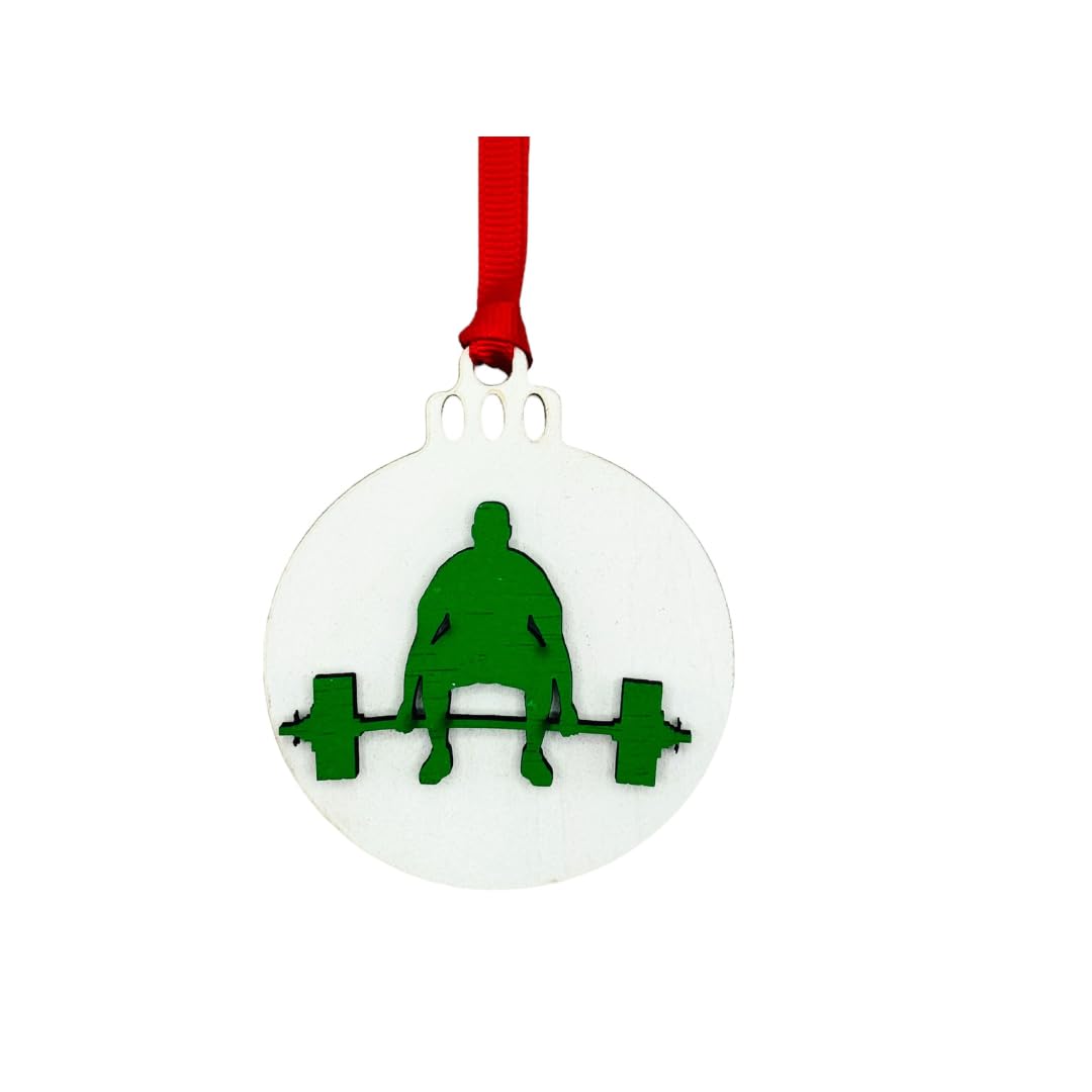 Weightlifting Christmas Tree Ornament 4 Piece Set, Includes 4 Different Wooden Weightlifting Style Ornaments, Weightlifting Gift, Fitness Ornament (All Male Lifter 4 Pack)